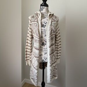 American Rag Chunky Neutral Striped Knit Hooded Cardigan (Repairable Flaw)